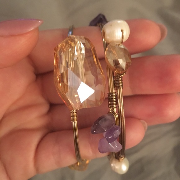 Rose gold and stone bangle set - Picture 4 of 4